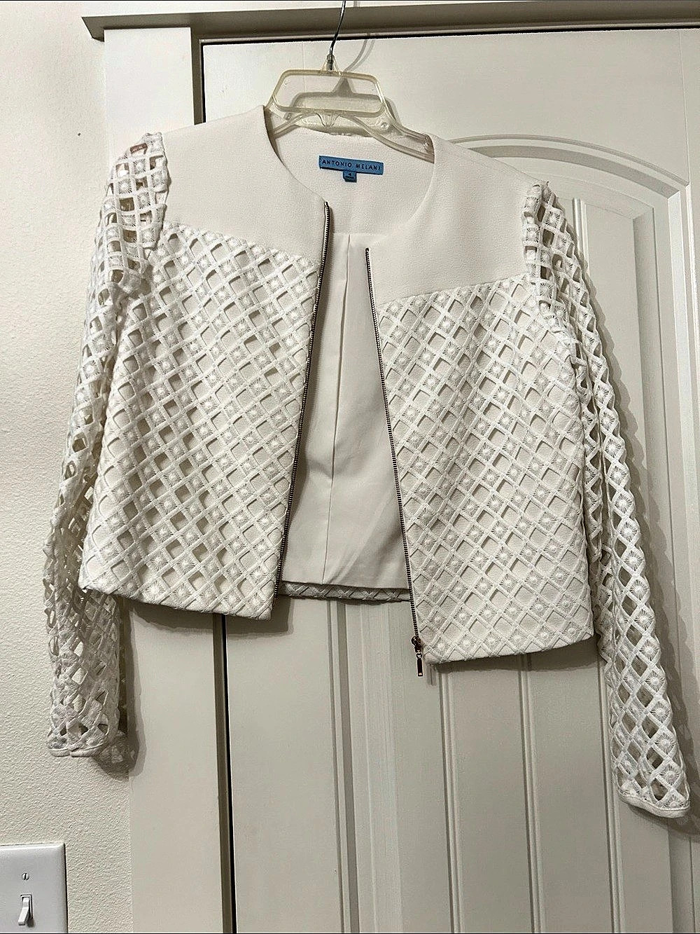 Antonio Melani White Textured Zip Jacket